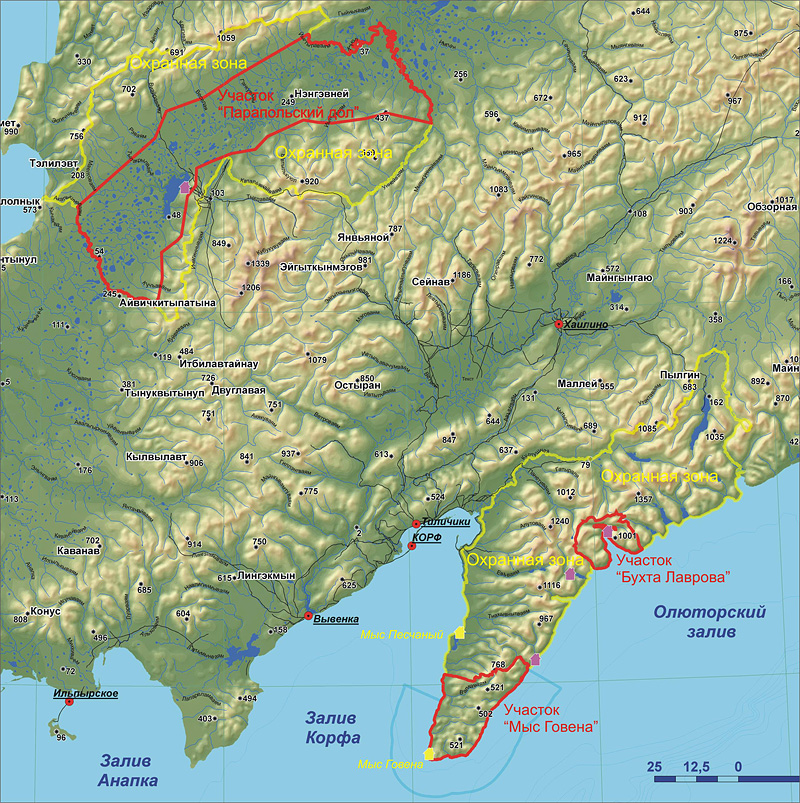 Карта Корякского заповедника